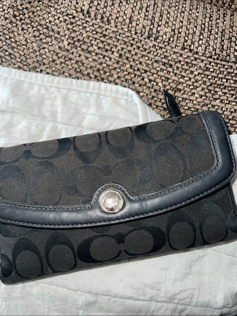 Coach Black Signature Canvas Wallet with Dark Trim